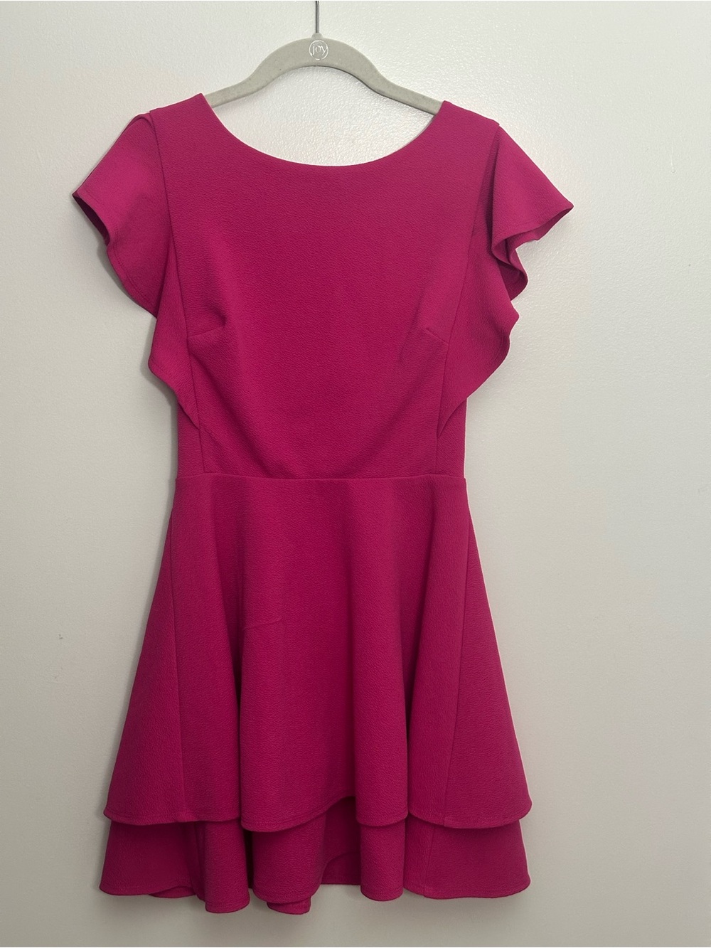 Midnight Doll Fuchsia Fit & Flare Dress M Flutter Sleeve Tiered Hem